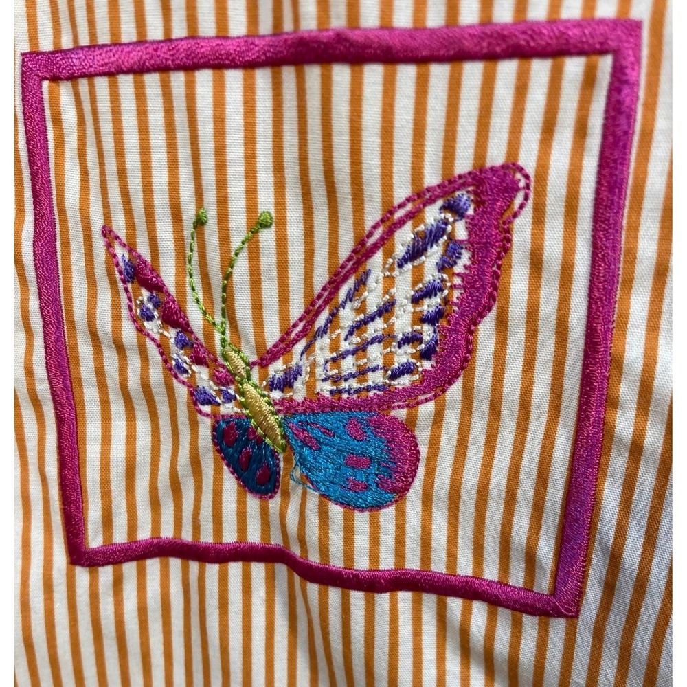 The Quacker Factory Orange Stripe Butterfly Button Up Shirt Women's Small - Picture 6 of 14